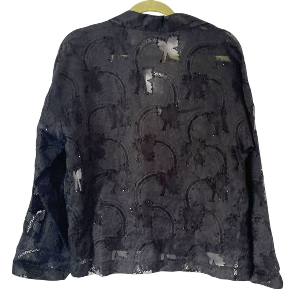 Vintage Black Lisbeth Oslo Burnout Silk Button Front Formal‎ Blouse L - Picture 8 of 9